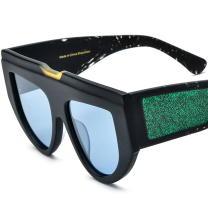 Matte Acetate Cat Eye Sunglasses Oversized Retro - Black Blue Lens - MCROONS