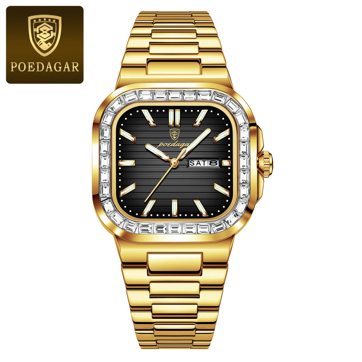 Poedagar 975 Men's Luxury Quartz Watch – Stainless Steel Band, Waterproof, Luminous, Date