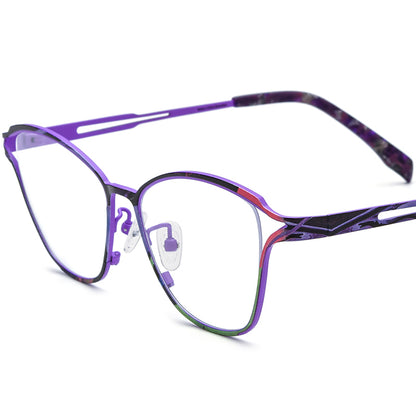 Titanium Cat Eye Optical Glasses Frame Print Design - MCROONS - Purple