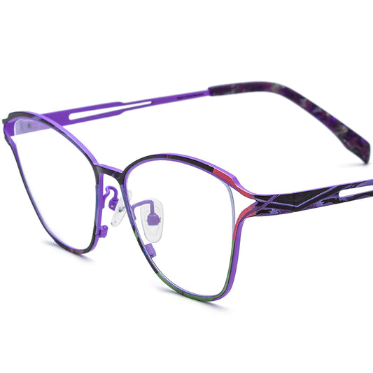 Titanium Cat Eye Optical Glasses Frame Print Design - MCROONS - Purple