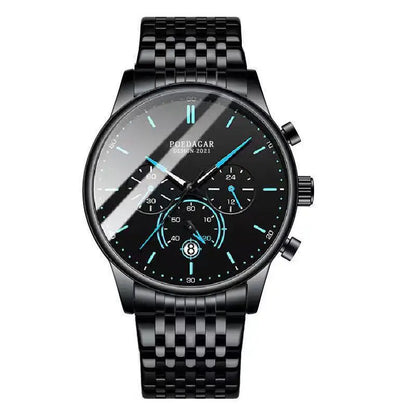 Poedagar 632 Men's Luxury Chronograph Quartz Watch – Stainless Steel Band, Waterproof, Luminous