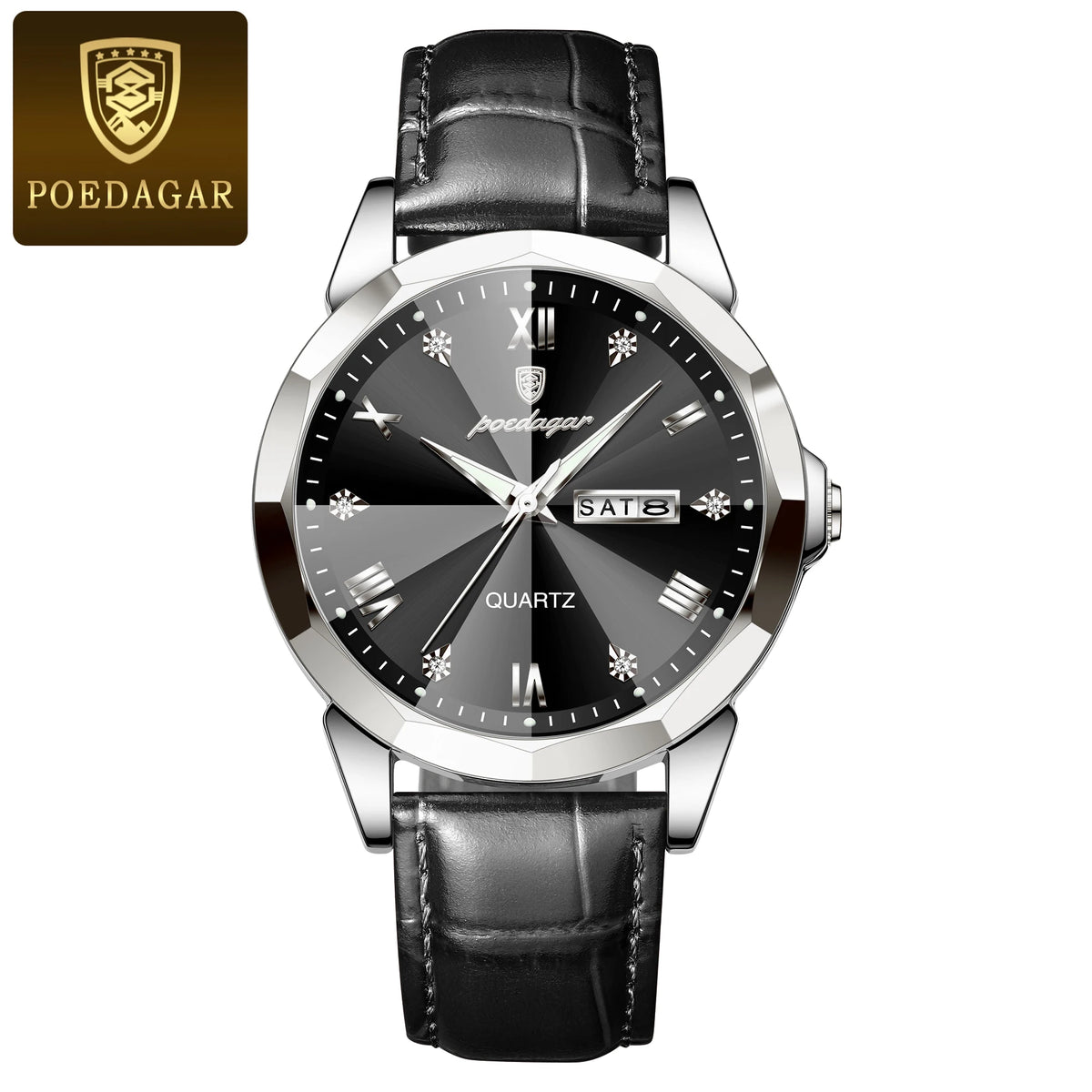 Poedagar 810 Men's Luxury Quartz Watch – Leather Strap, Waterproof, Luminous, Date