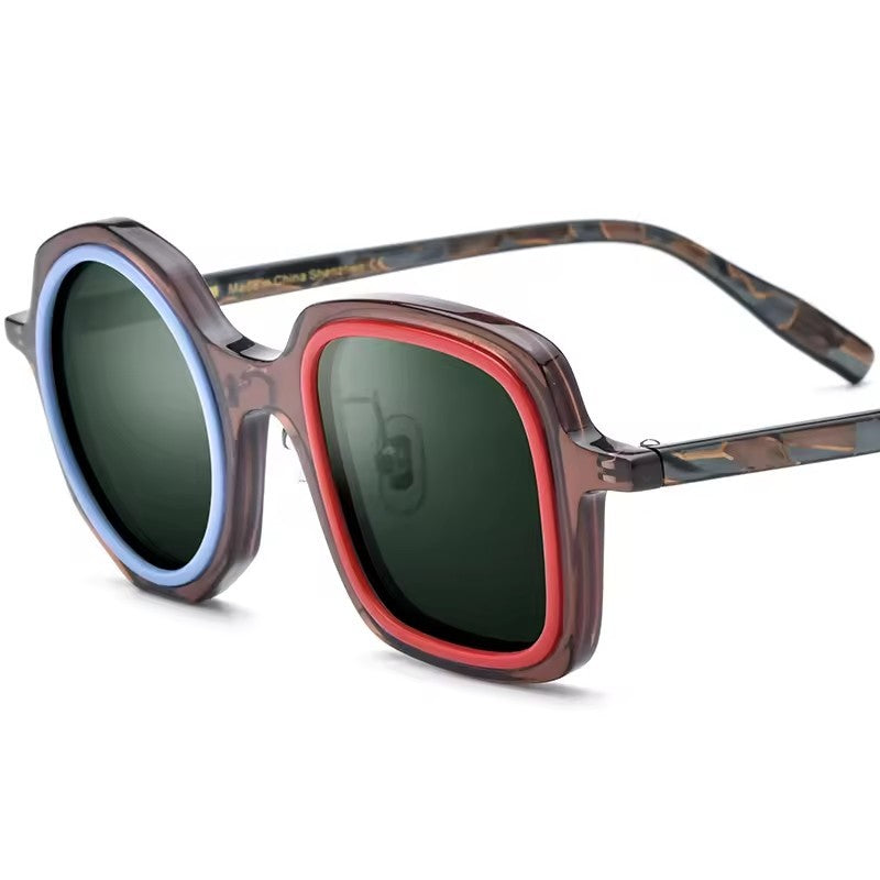 Retro Irregular Acetate Polarized Sunglasses UV400 - Brown - MCROONS
