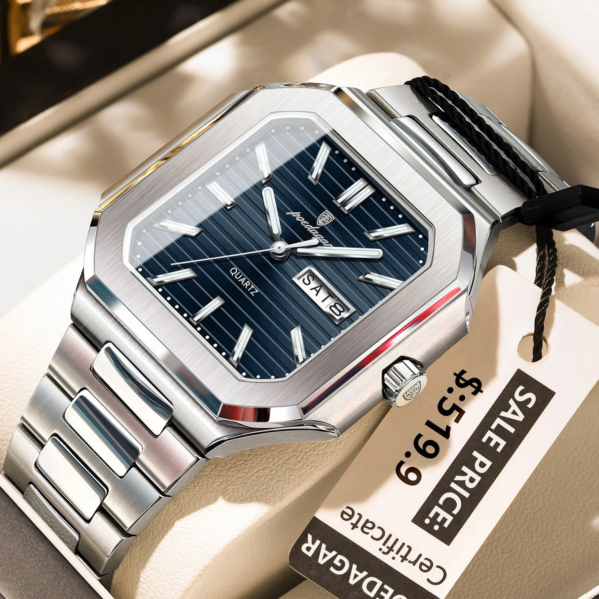 Poedagar 672 Men's Luxury Quartz Watch – Stainless Steel Band, Waterproof, Luminous, Date