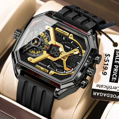 Poedagar E106 Men's Luxury Chronograph Quartz Watch – Silicone Strap, Waterproof, Luminous, Date