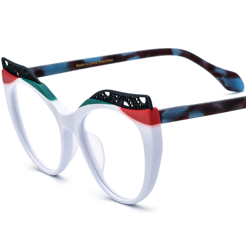 Matte Acetate Cat Eye Optical Glasses Frame Oversized - White - MCROONS