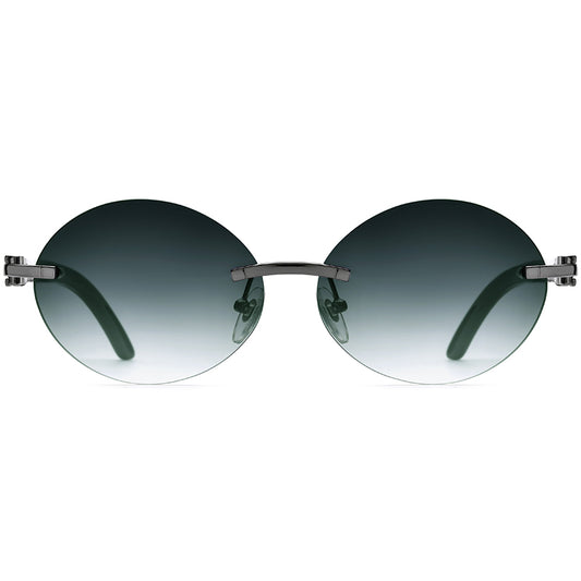 Oval Gradient Buffalo Horn Rimless Sunglasses - MCROONS - Gray Black