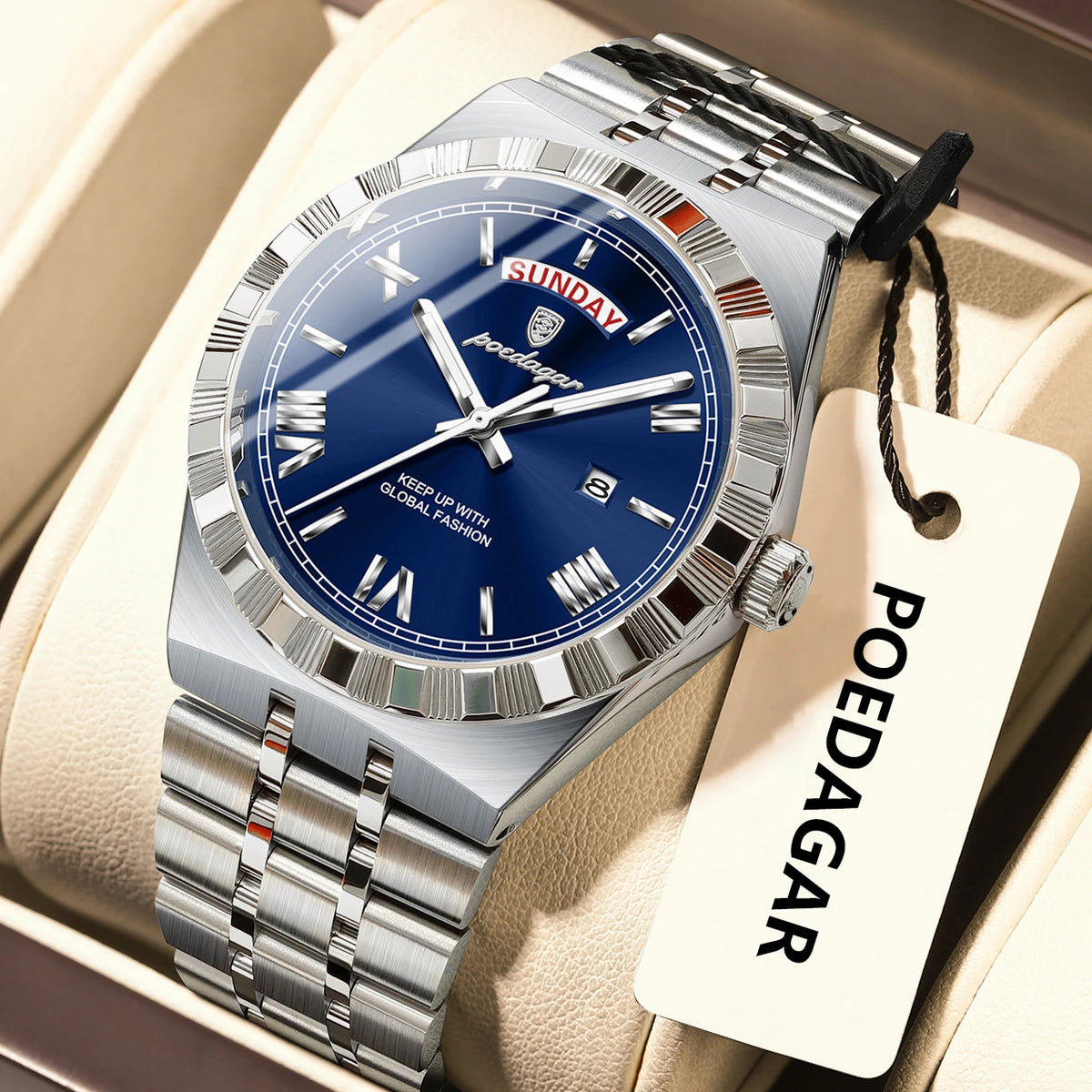 Poedagar 675 Men's Luxury Quartz Watch – Stainless Steel Band, Waterproof, Luminous, Date