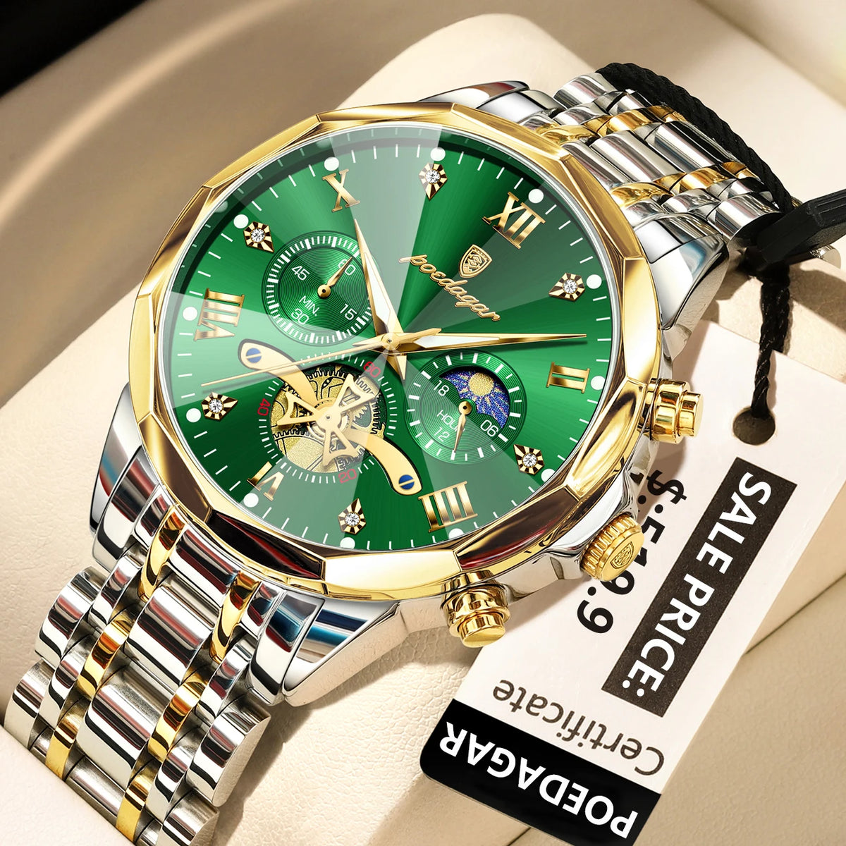 Poedagar 938 Men's Luxury Chronograph Quartz Watch – Stainless Steel Band, Waterproof, Luminous
