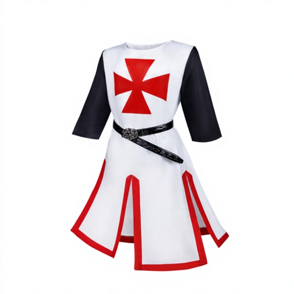 Medieval Templar Knight Halloween costume by MCROONS, featuring a detailed armor-style outfit with chainmail and knight helmet.