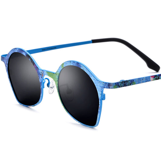 Vintage Titanium Cat Eye Polarised Sunglasses - Blue Gray Lens - MCROONS
