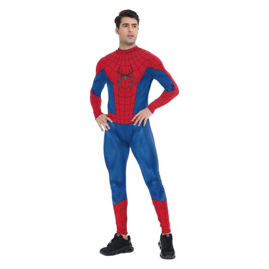 Mcroons Crimson Web Print Bodysuit costume featuring a striking red and black spider web design on a fitted fabric.