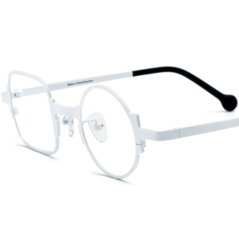 Asymmetric Titanium Square Round Optical Glasses Designer - White - MCROONS