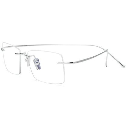 Sterling Silver Rimless Square Optical Glasses Frame - Silver - MCROONS