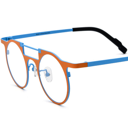 Colourful Titanium Round Optical Glasses Frame Designer - Orange Blue - MCROONS