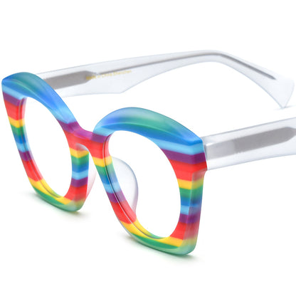 Matte Acetate Big Size Cat Eye Glasses Frame - Colorful - MCROONS