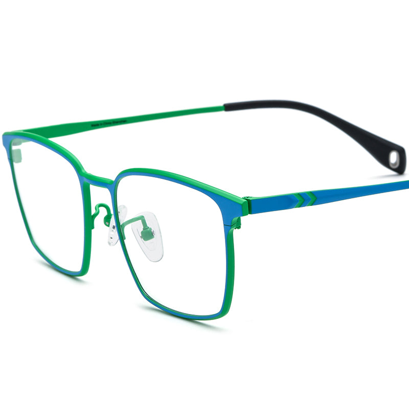 Colourful Titanium Square Optical Glasses Frame - Green Blue - MCROONS