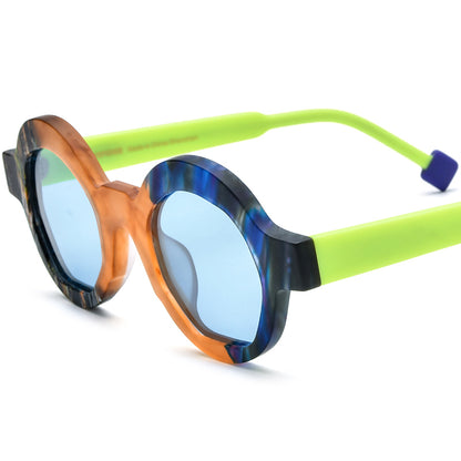Retro Polarized Round Sunglasses - Matte Green Blue Lens - MCROONS