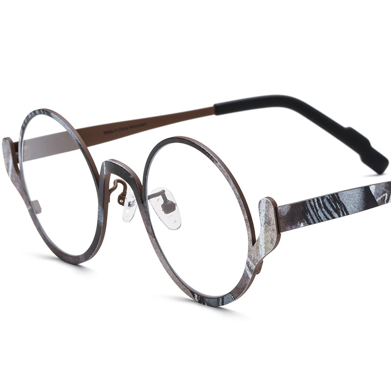 Vintage Titanium Round Optical Glasses Frame - Brown - MCROONS