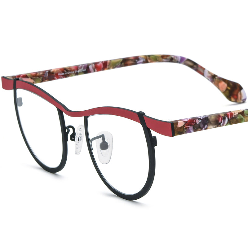 Acetate Titanium Cat Eye Optical Glasses Frame Vintage - MCROONS - Red Black