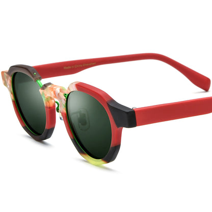 Matte Acetate Cat Eye Polarized Sunglasses Mirrored - Green Red Dark Green Lens - MCROONS