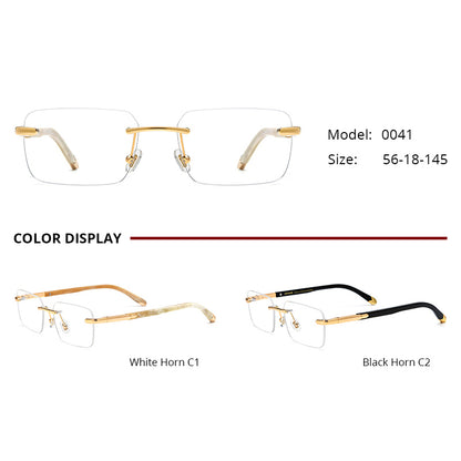 Rimless Square Buffalo Horn Optical Glasses Frame - MCROONS - detail view