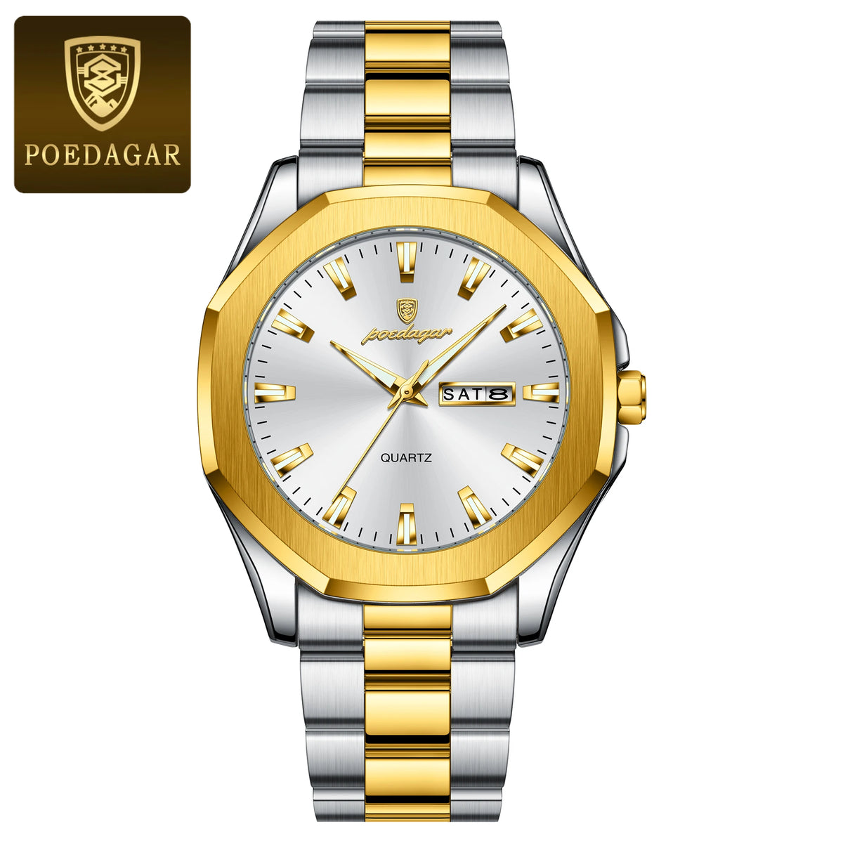 Poedagar 875 Men's Luxury Quartz Watch – Stainless Steel Band, Waterproof, Luminous, Date