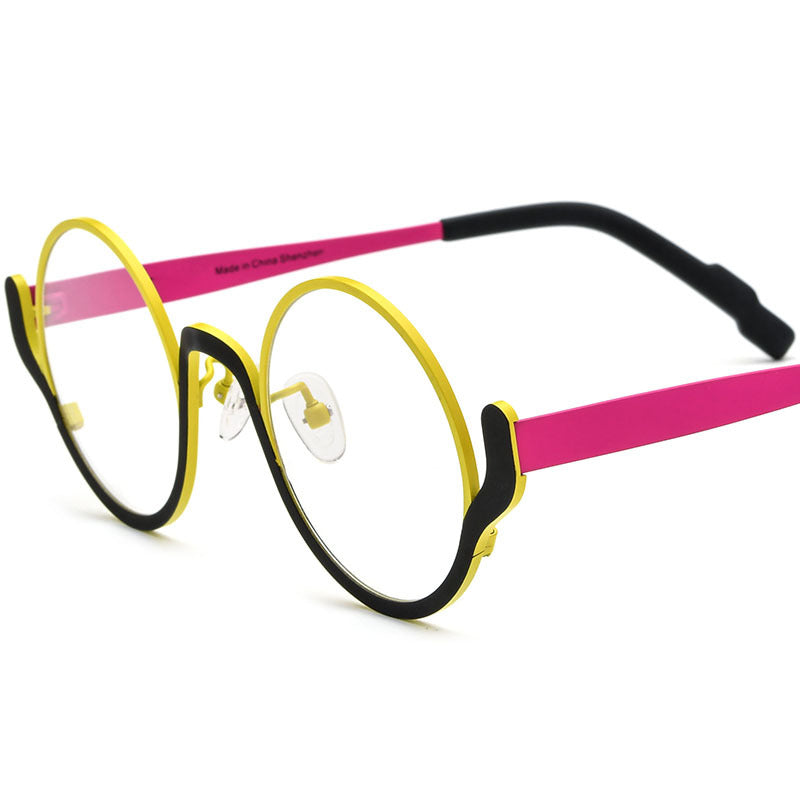 Colourful Titanium Round Optical Glasses Frame Vintage - Matte Yellow Black - MCROONS