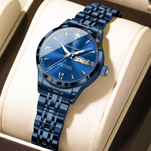 Poedagar 504 Women's Luxury Quartz Watch – Stainless Steel Band, Waterproof, Luminous, Date