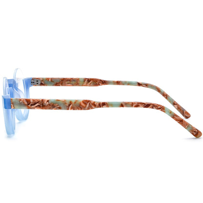 Colour-Block Semi-Rimless Round Acetate Optical Glasses Frame - MCROONS - Blue side view