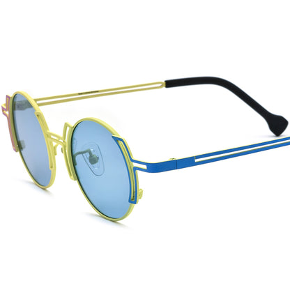 Two-Tone Titanium Round Polarised Sunglasses - Yellow Blue - MCROONS