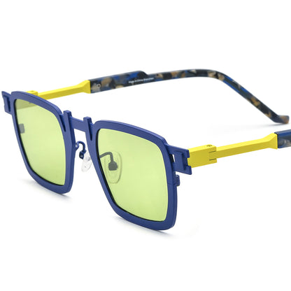 Print Titanium Square Sunglasses - Blue - MCROONS