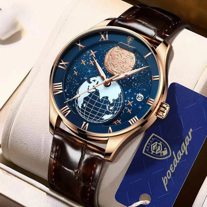 Poedagar 803 Men's Luxury Quartz Watch – Leather Strap, Waterproof, Luminous, Date