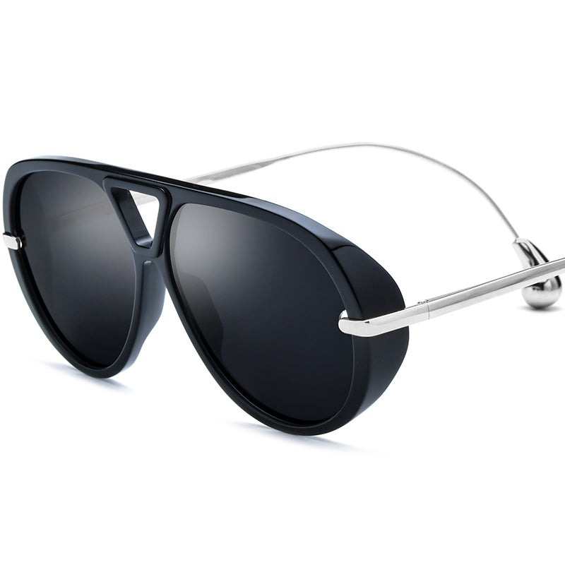 Diamond Acetate Cat Eye Polarised Sunglasses - Black Silver Gray Lens - MCROONS