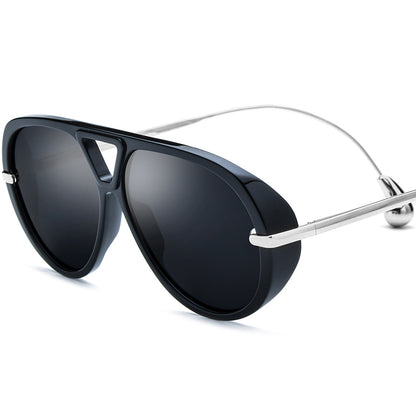 Diamond Acetate Cat Eye Polarised Sunglasses - Black Silver Gray Lens - MCROONS