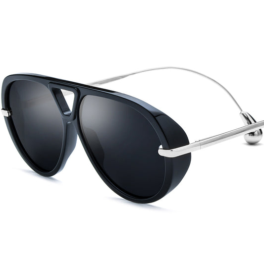 Diamond Acetate Cat Eye Polarised Sunglasses - Black Silver Gray Lens - MCROONS