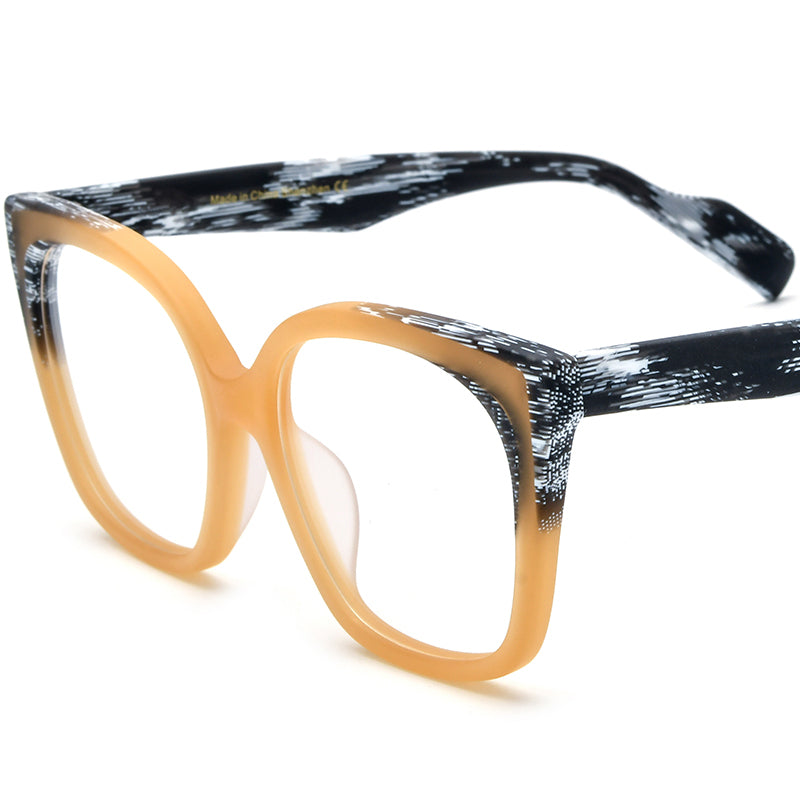 Retro Oversized Cat Eye Matte Acetate Optical Glasses Frame - Matte Yellow - MCROONS