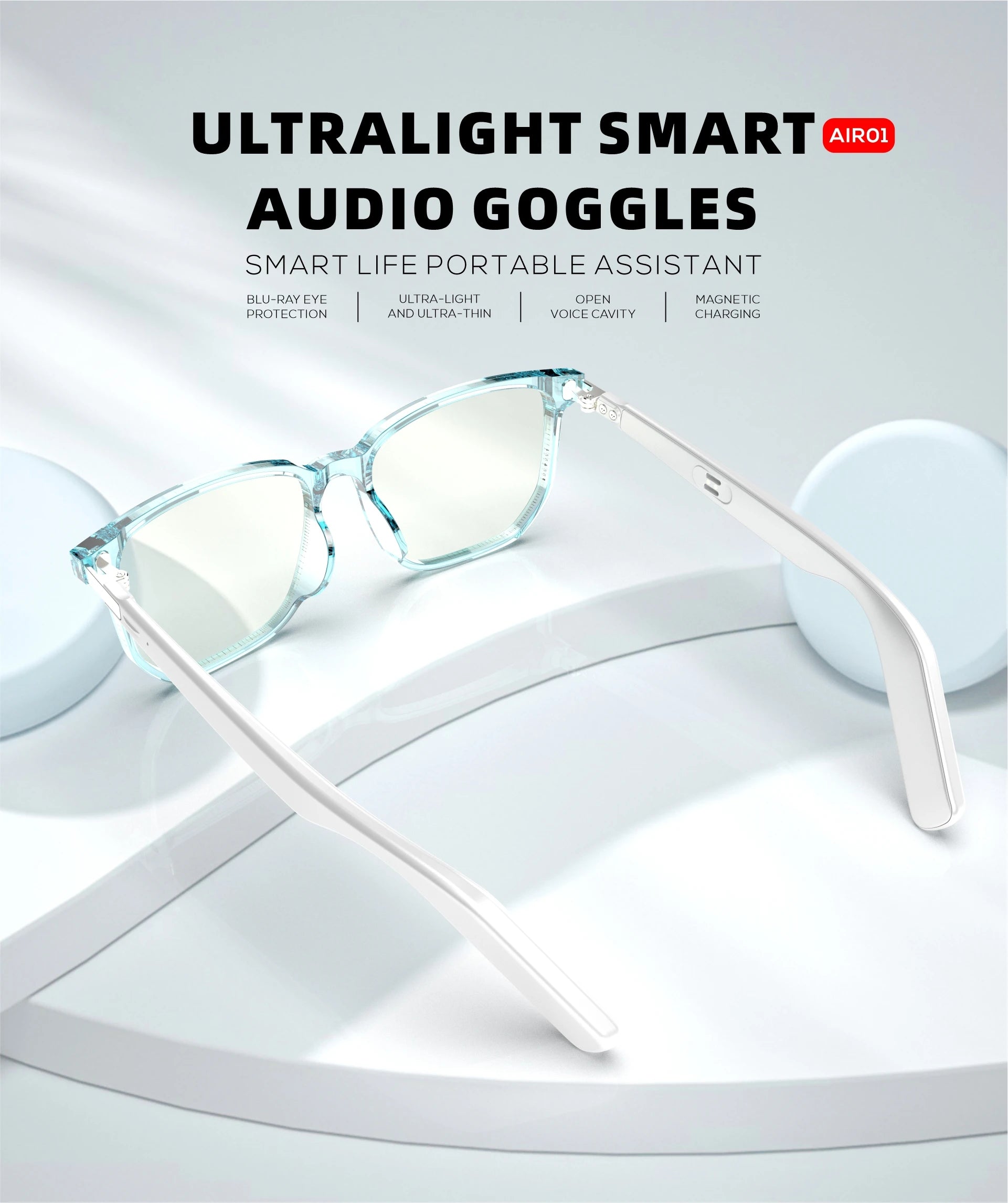Ultralight audio glasses blue light protection