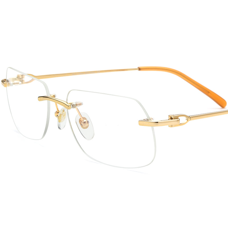 Rimless Square Alloy Optical Glasses Frame - Gold - MCROONS
