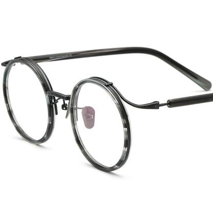 Classic Acetate Titanium Round Optical Glasses - Grey Leopard - MCROONS