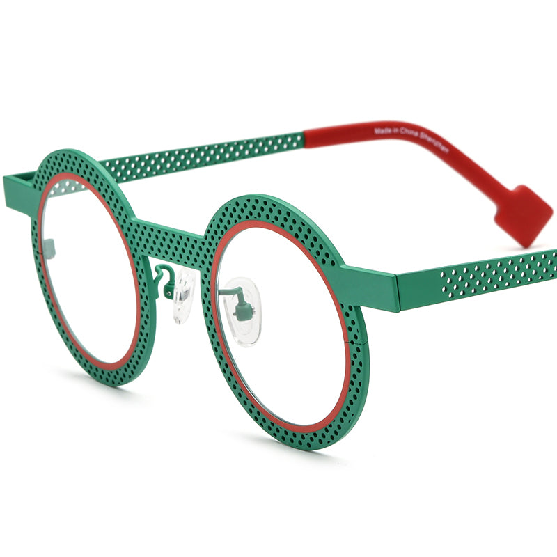 Matte Titanium Hollow-Out Round Optical Glasses Frame - Matte Green - MCROONS