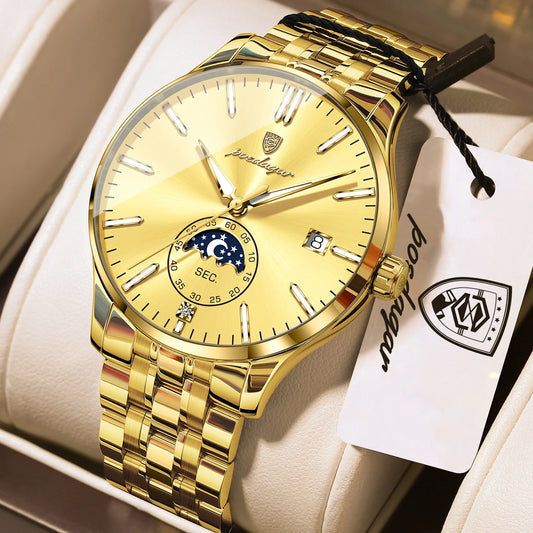 Poedagar 854 Men's Luxury Quartz Watch – Stainless Steel Band, Waterproof, Luminous, Date