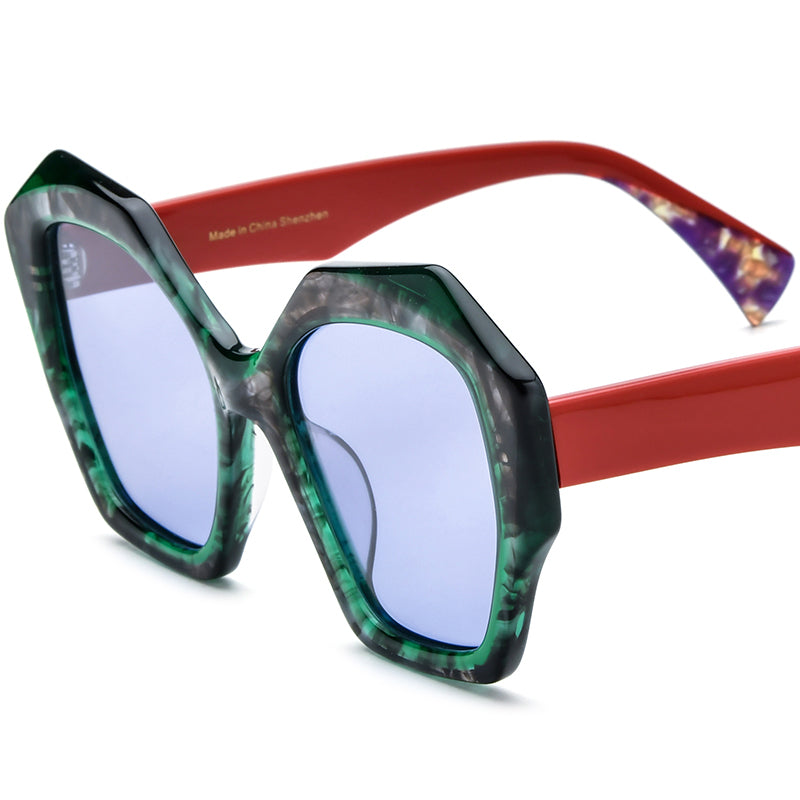 Oversized Cat Eye Acetate Polarized Sunglasses - Red Temple Purple Lens - MCROONS