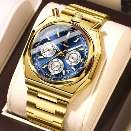 Poedagar 897 Men's Luxury Chronograph Quartz Watch – Stainless Steel Band, Waterproof, Luminous, Date