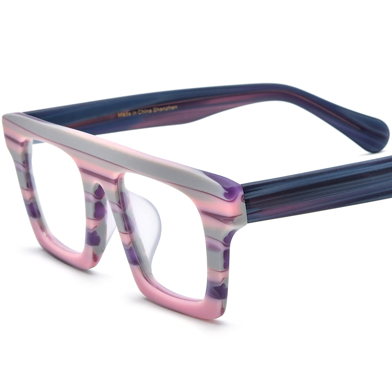 Matte Acetate Square Optical Glasses Frame Retro - Purple Stripe - MCROONS