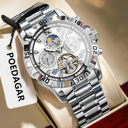 Poedagar 1423 Men's Luxury Automatic Mechanical Watch – Stainless Steel Band, Waterproof, Luminous, Date
