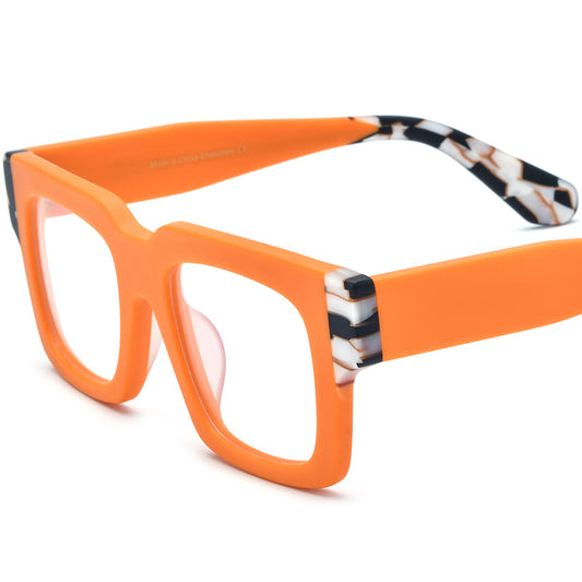 Retro Colourblock Square Matte Acetate Optical Glasses Frame - Matte Orange - MCROONS