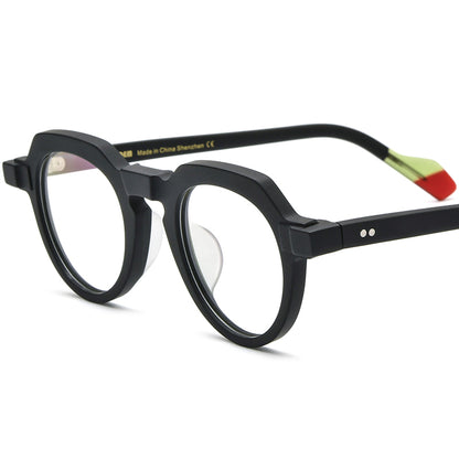 Retro Polygon Acetate Optical Glasses Frame - Black - MCROONS