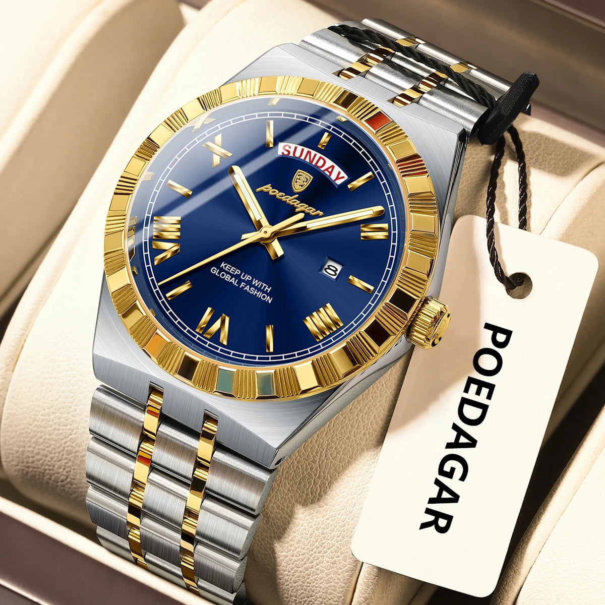 Poedagar 675 Men's Luxury Quartz Watch – Stainless Steel Band, Waterproof, Luminous, Date