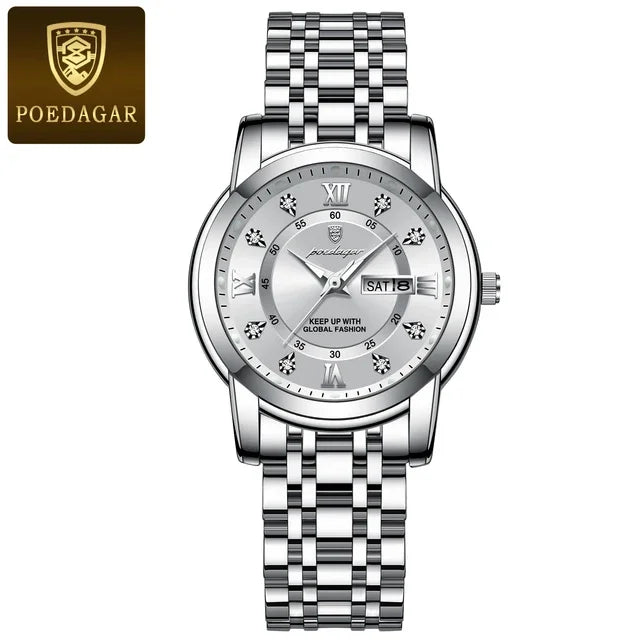 Poedagar 769 Women's Luxury Quartz Watch – Stainless Steel Band, Waterproof, Luminous, Date